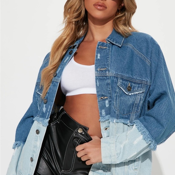 Fashion Nova Oversized Two-Tone Denim Jacket Size S - Picture 1 of 5